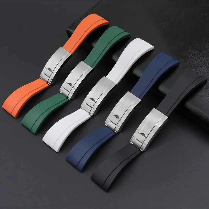 22mm Flat End Universal Watch Band Soft Rubber Watchband For Rolex Strap For Sea-Dweller Sky Dweller Tudor Huwei Tissot Bracelet