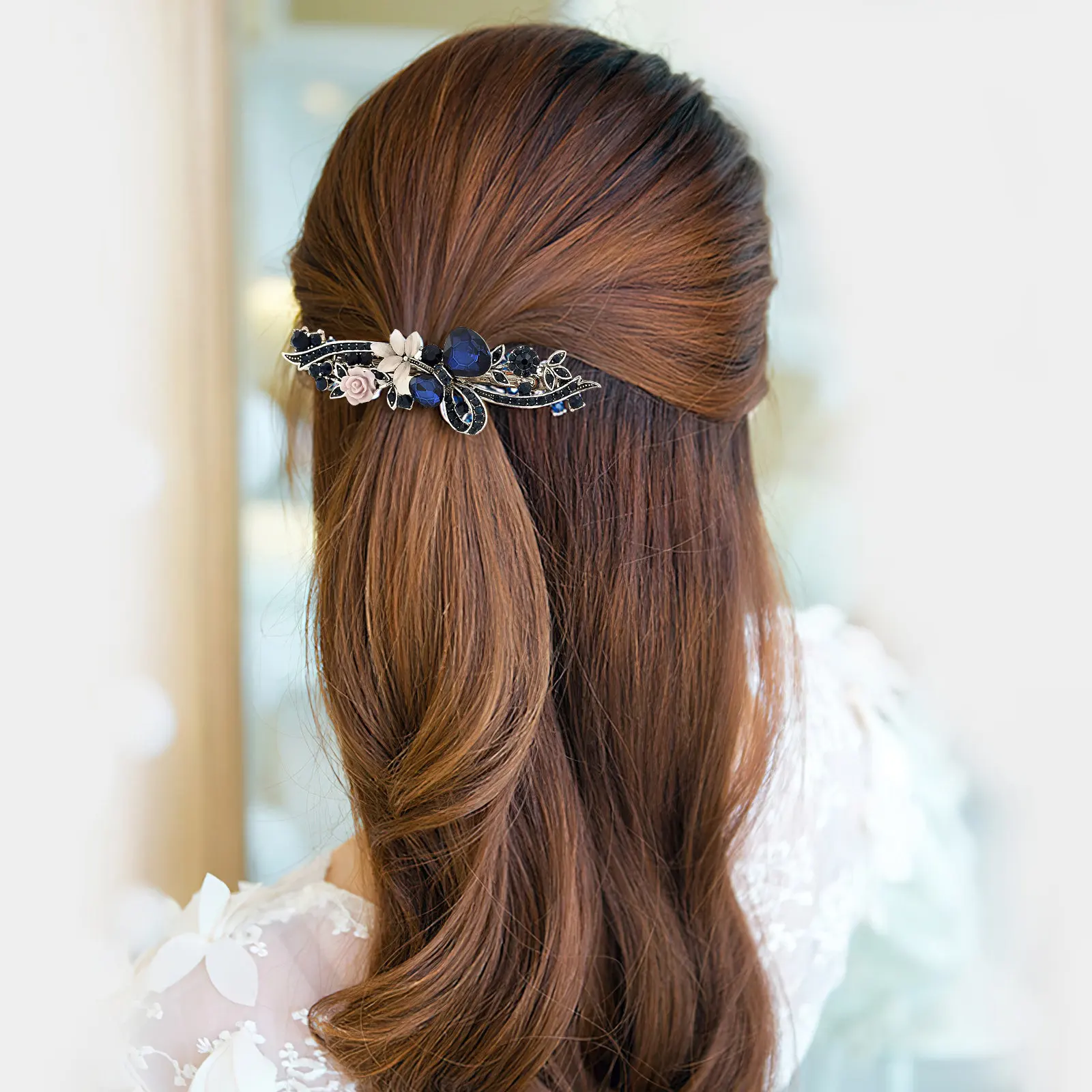 

Набор винтажных заколок для волос: ретро-заколка с цветком из страз, элегантная заколка-автомат для женщин, для повседневного образа, вечеринок и свадеб