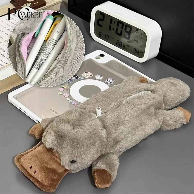 Cute Platypus Pencil Case Cosmetic Bag Plush Pen Pouch Large Capacity Storage Bag School Supplies Stationery Box