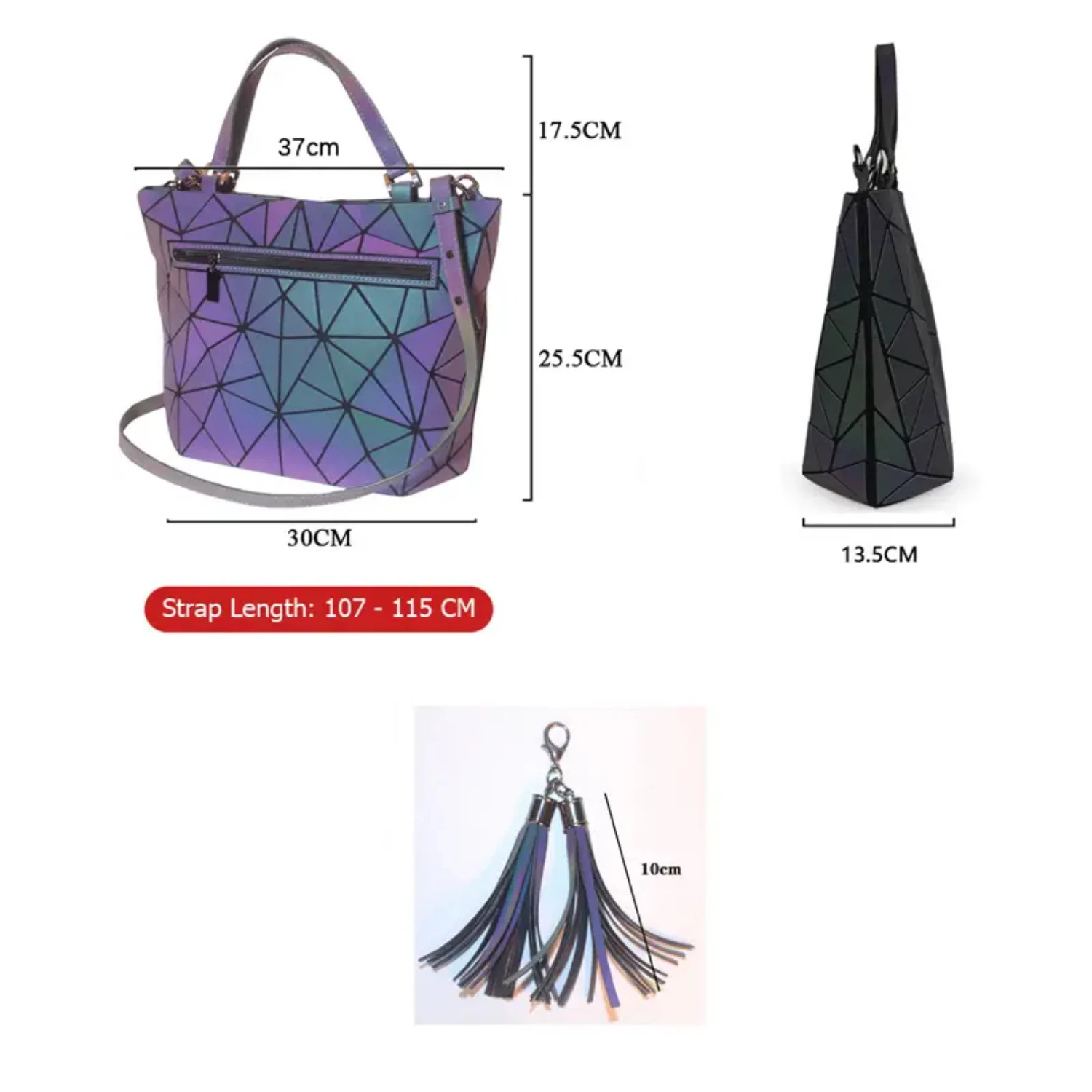 

Stylish Large Capacity Geometric Tassel Women's Top Handle Bag with Versatile All-match Luminous Holographic Shoulder Bag, Trend