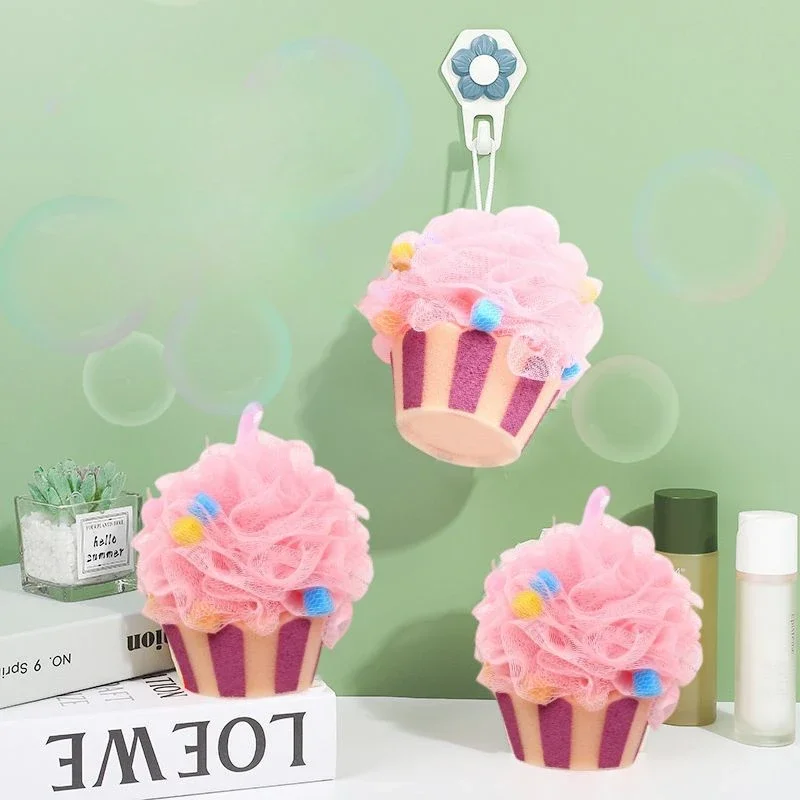 Creative Sponge Cake Bath Ball Cute Ice Cream Flower Bath Wipe Back Bubble Net Bath Wipe Foam Ball Back Scrubber