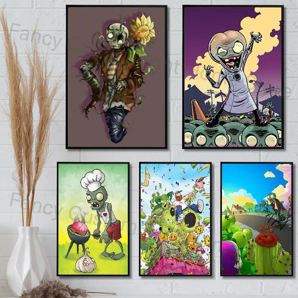 Cute P-Plants vs Z-Zombies Poster Waterproof HD Wall Art Decal Self-Adhesive Aesthetic Decor For Home Living