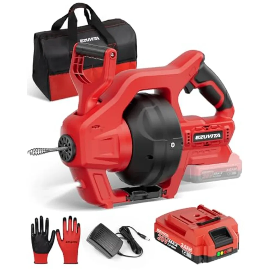 

【Spot goods】20V Cordless Electric Drain Snake 25Ft Replaceable Cable with 2.0Ah Battery and Fast Charger Storage Bag and Gloves