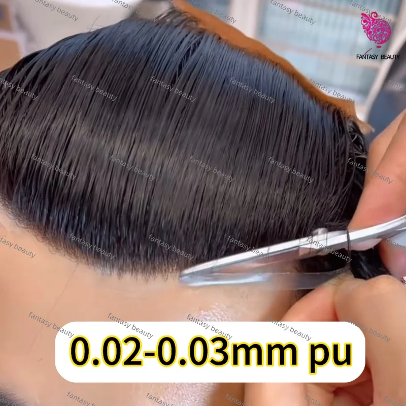 شعر بشري أوروبي غير قابل للاكتشاف 1B 1B40 شعر مستعار أمامي على شكل حرف V للرجال 0.02 مللي متر جلد رقيق غير مرئي 30 مللي متر مجعد PU شعر مستعار أسود ورمادي للرجال
