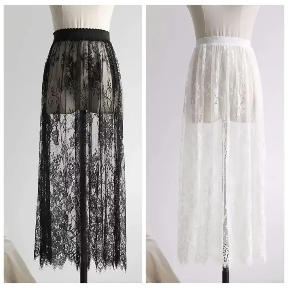 Flower Lace Underskirt Slips Anti-glare 75cm Mesh Underskirt Slips Dress Hight Waist Streetwear Lining Petticoat Women Spring