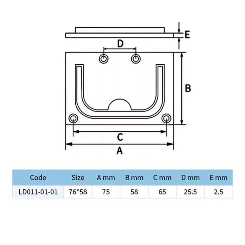 316 Stainless Steel  Handle Boat Pull Flush Lift Ring Square Deck Hatches Handle 76*58mm for Boat Marine Locker