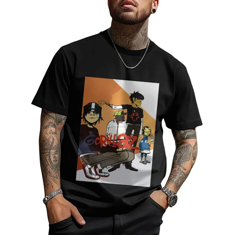 Gorillaz Virtual Rock Band Graphic T‑shirt Unisex Vintage Y2K Tee Hip Hop Streetwear 0824 Casual Cotton Tops S-6XL Fan Gift