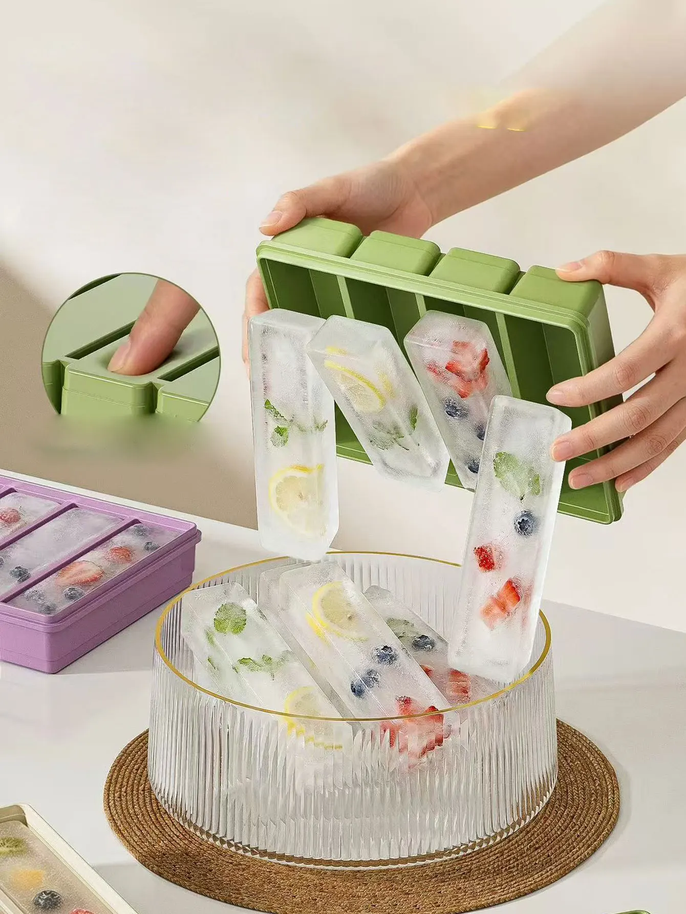 Long Strip Ice Cube Mold Silicone Ice Brick Home-Made Refrigerator Ice Tray Large Capacity Food-Grade Tool 1 Piece