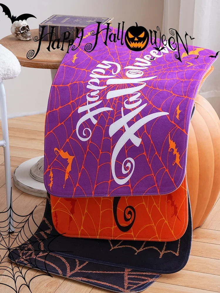 

VIKAMA Happy Halloween Spider Web Flannel Carpet Living Room Bedroom Bathroom Non Slip Washable Floor Mat Rugs Home Decoration