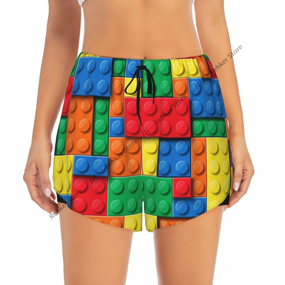 Blocos de construção tijolos feminino dupla camada shorts atléticos de secagem rápida para lazer ao ar livre correndo fitness treino esporte