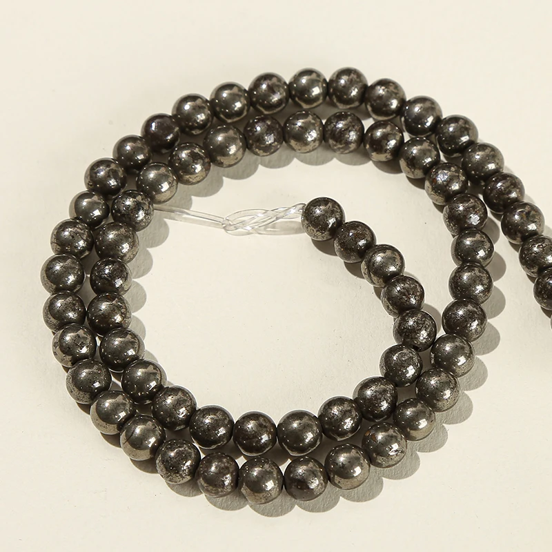 Natural Iron Pyrite Bead Round Loose Spacer Beads 6 8 10MM Ore Bead For Jewelry Making Handmade Bracelet Necklace Accessory