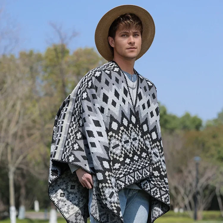 Autumn and Winter New Hooded Cape Shawl Warm Men's Hot Selling Split Cape Travel Driving Multi-purpose take photo Poncho Cloak