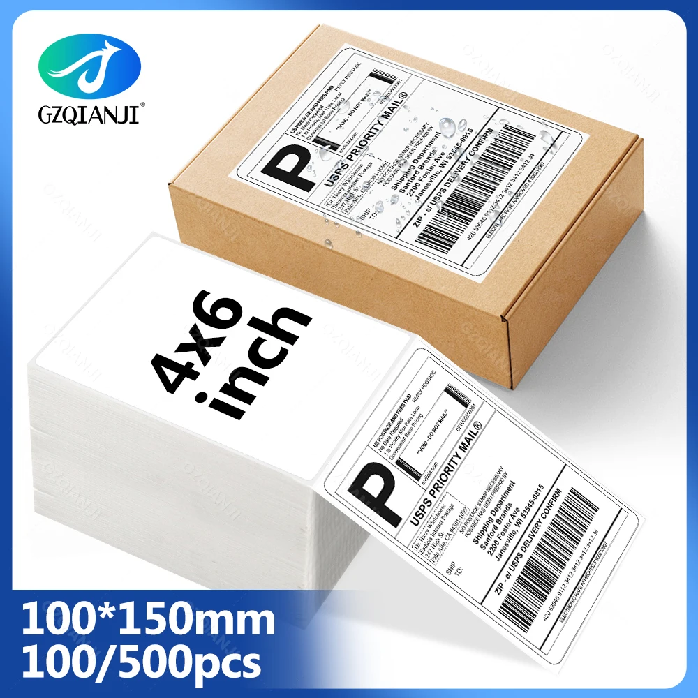 100mm Direct Thermal Labels 100/500 pcs Per Stacked Strong Adhesive Labels Resistant to Water Grease For shipping label 4inch