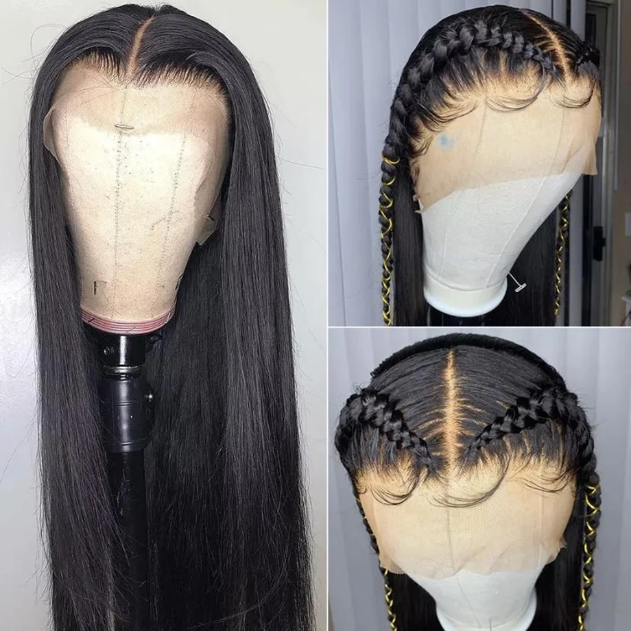 

13x6 Natural Black 200 Density Straight Brazilian Virgin Hair HD Transparent Lace wig Frontal Wig Pre plucked Wig For Women