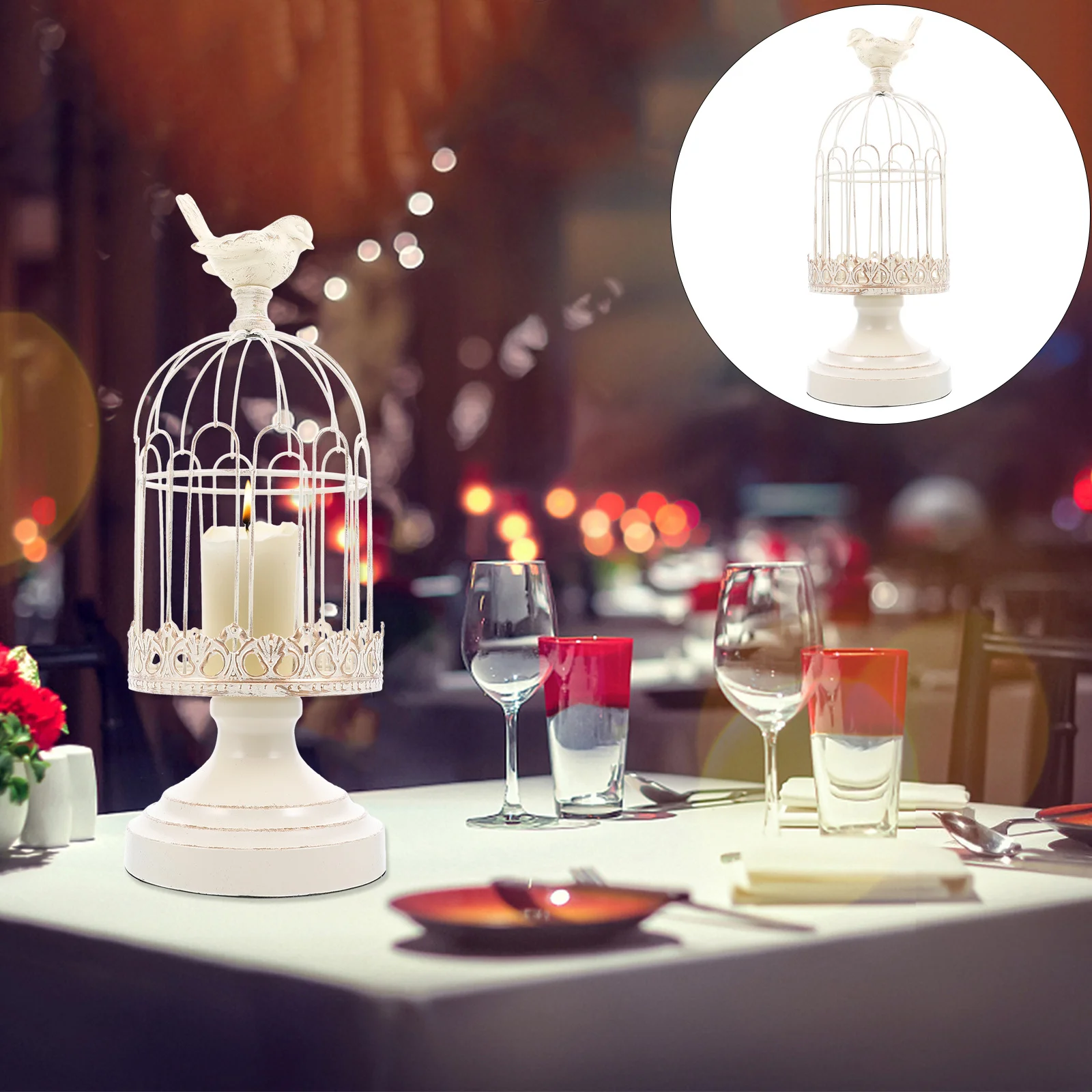 

1Pcs Birdcage Holder Iron Decorative Candlestick for Bedroom Living Room Desktop Candlelight Dinner Prop