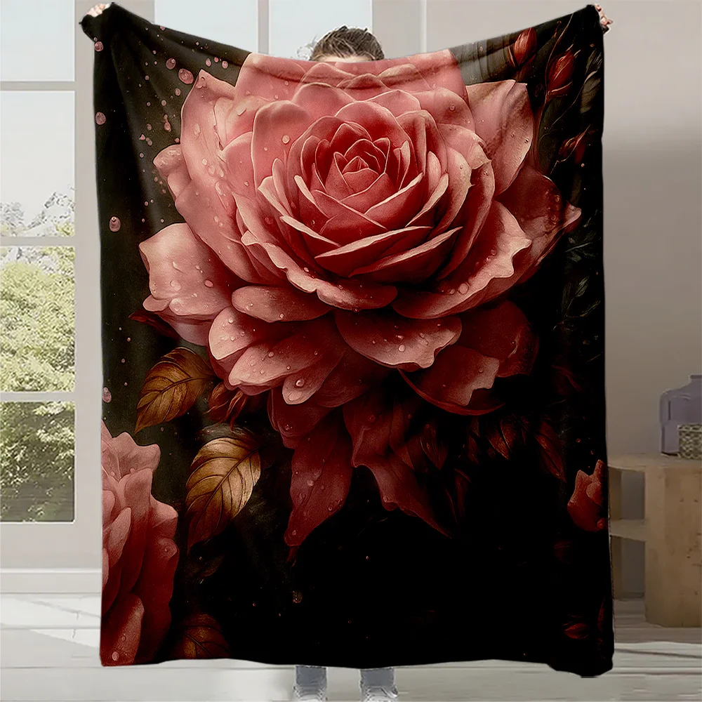 1 manta polar acolchada color burdeos y marrón, colcha gruesa y acogedora de felpa con patrón de hojas beige/dorado, suave y cálida para todas las estaciones