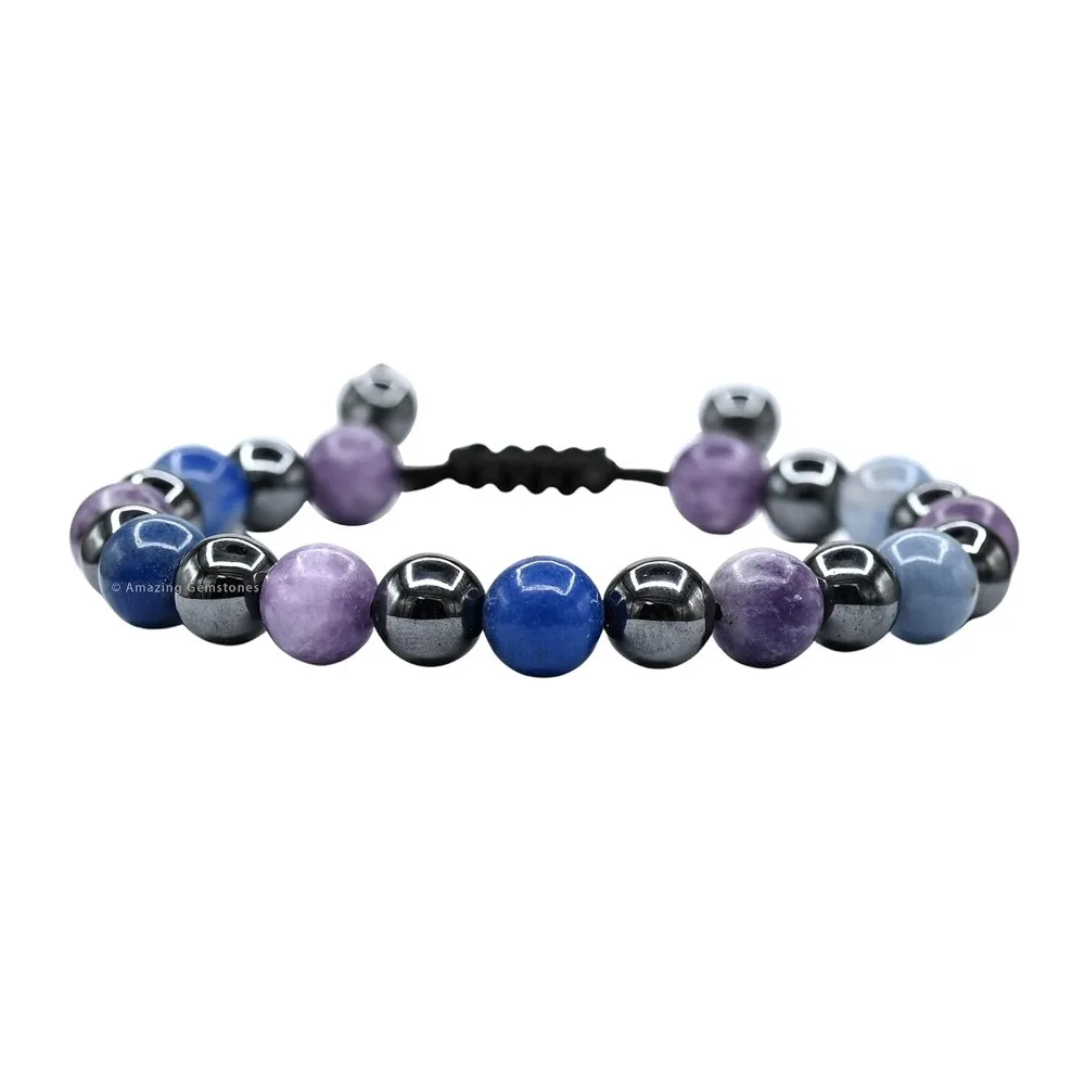 

Amazing Gemstone Stop Drinking Alcohol Manifestation Bracelet - Lepidolite Blue Aventurine Hematite Bracelet Set