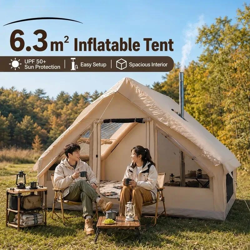 SONUTO 6.3m2 Air Tent 4-6 Person Stove Jack TPU Window Oxford Waterproof 4 Season Luxury Glamping Automatic Cabin Tent for