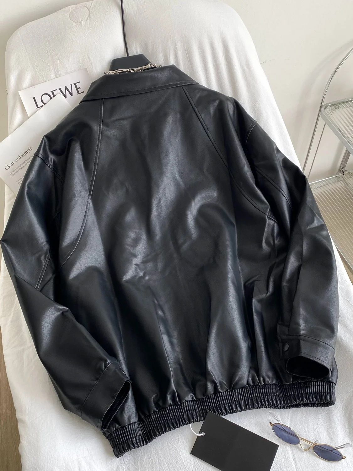Retro American Hot Girl PU Leather Jaet Women's Autumn Zipper Loose Collar Design Street Motorcycle Clothes Outerwear Trendy