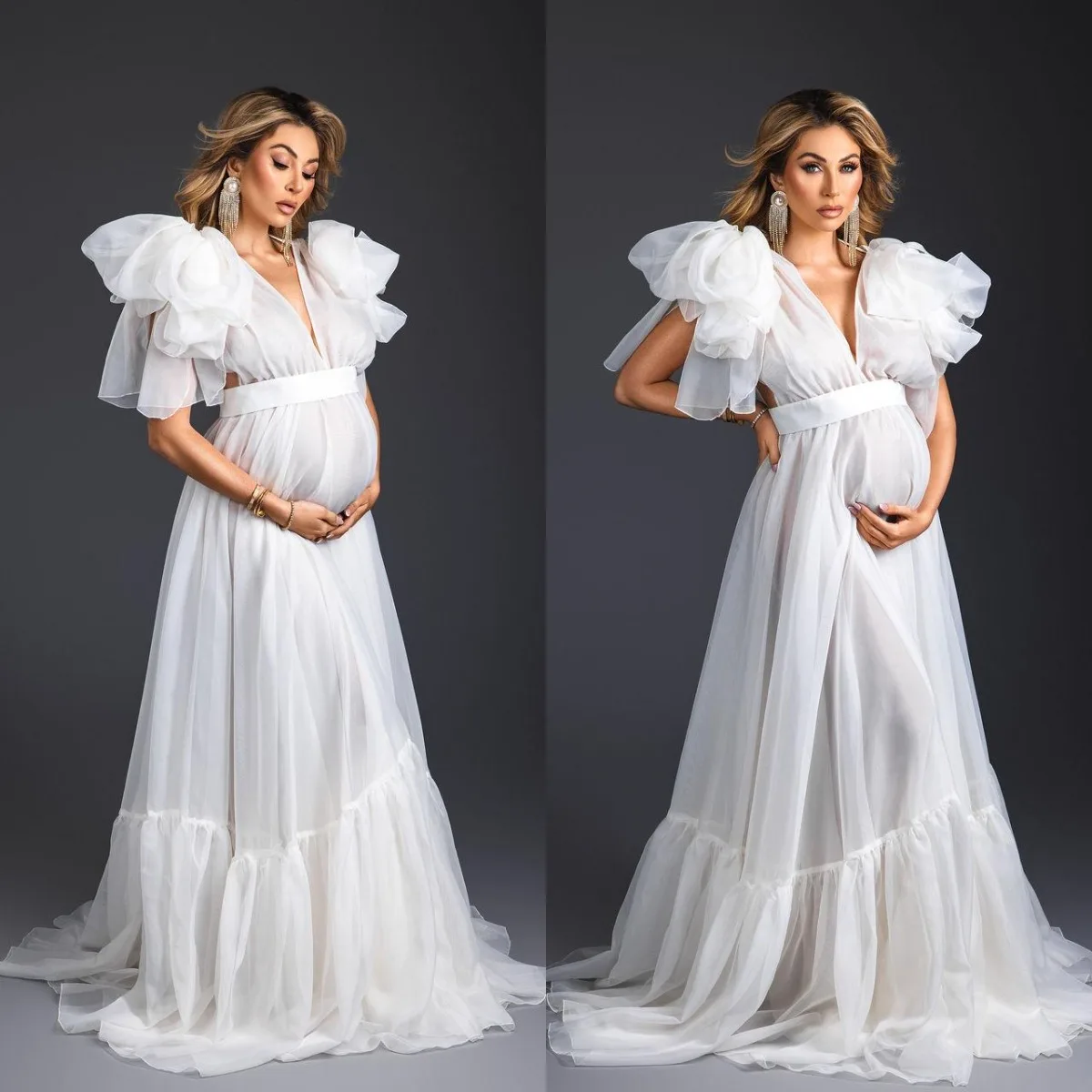 Elegant Dresses Women Robe Chiffon V-Nevk Sleeveless Maternity Dressing Pregnant Gown For Photography Custom Made