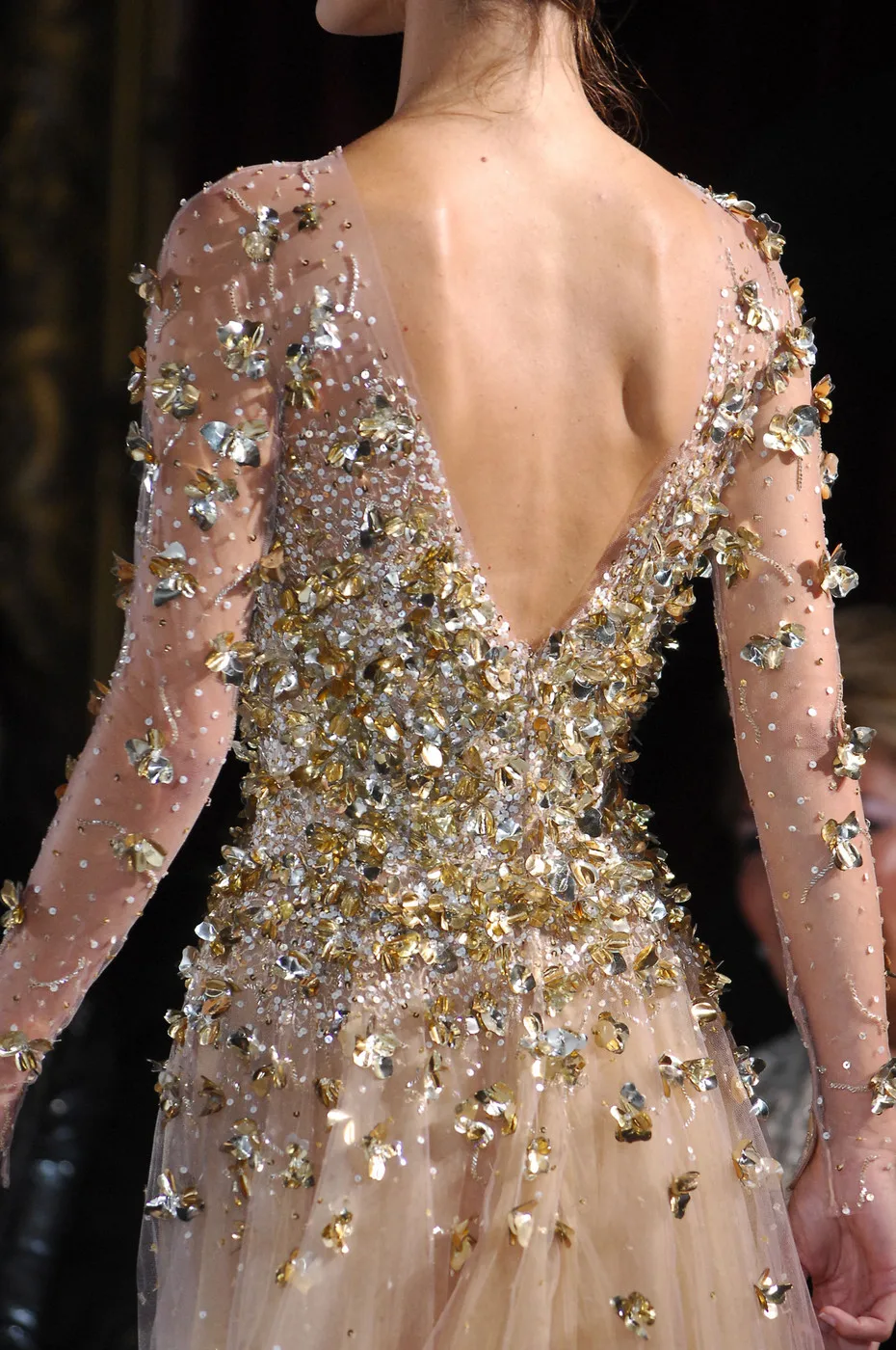 New Arrival Zuhair Murad Gold Beaded Long Sleeves Floor Length فساتين السهرة vestidos de fiesta فساتين سهره evening dresses