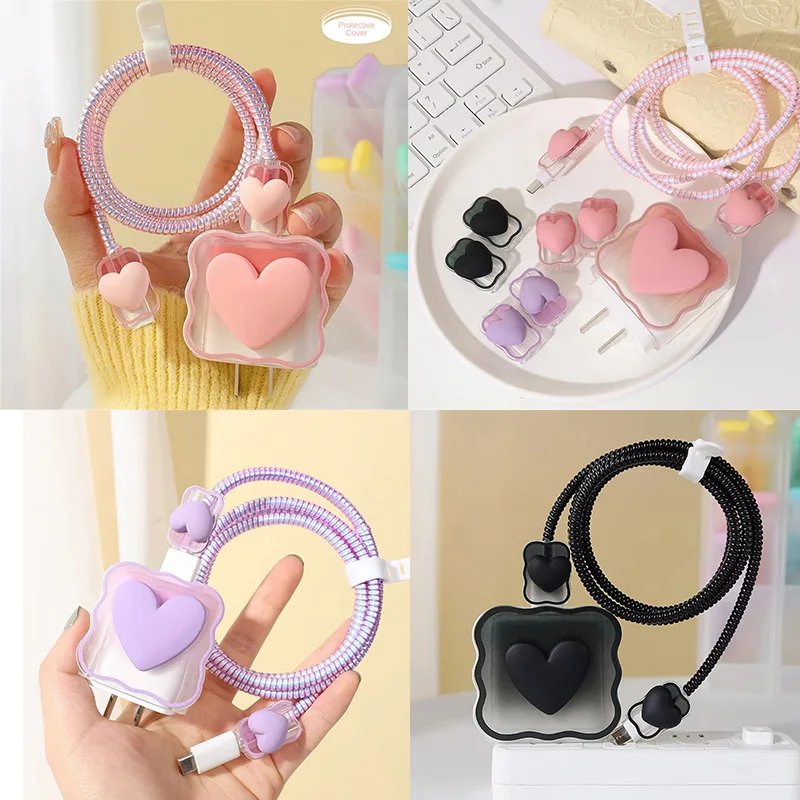Love Heart Charger Cable Data Protector Case For iPhone 18W/20W Charging Protection Cover Cord Winder Kit For iPhone 17 16 15