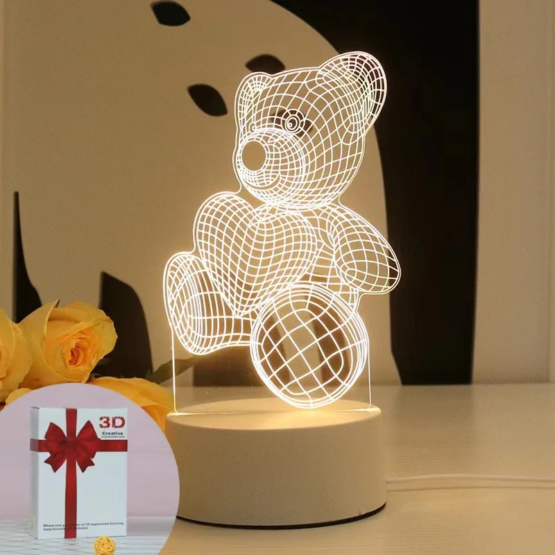 LED 3D Kreative Liebe Bär Lampe Acryl USB Nacht Lichter Lampe Weihnachten Dekor für Zuhause Schlafzimmer Geburtstag Geschenk Weihnachten Urlaub Dekor