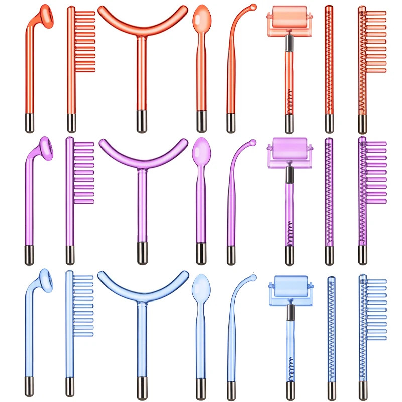8 Types High Frequency Replacement Electrodes Glass Tube 3 Colors Facial Electrotherapy Wand Acne Spot Remover Beauty Device