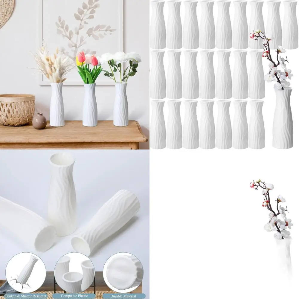 

Classic Style White Unbreakable Plastic Flower Vases, 24-Piece Set for Home Decor and Living Room Centerpieces