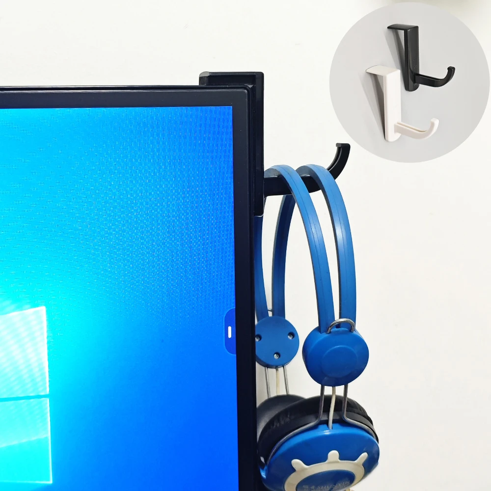 Black White Hanging Headphone Hook Headset Hanger Holder Hook Tape Sticker For Desk PC Display Monitor Plastic Stand Accessories