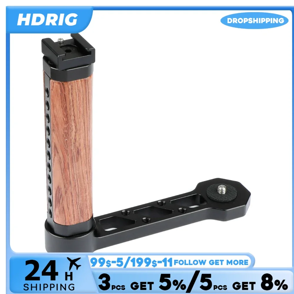 HDRIG-L-Shape Punho de Madeira com Shoe Mount, Handheld Gimbal, Fit para Ronin, Zhiyun Crane Series