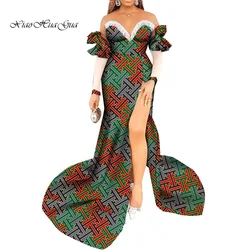 Elegante abito africano da donna con spalle scoperte Abito da sera lungo con spacco laterale Ankara Dashiki Robe Africaine Femme WY660