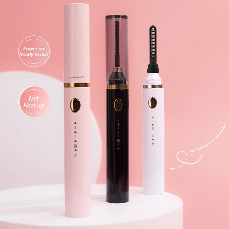 3-in-1Heated Eyelash Curler USB Rechargeable Heated Lash Brush with 3 Brush Heads,3 Temp Settings Eyelash Curler