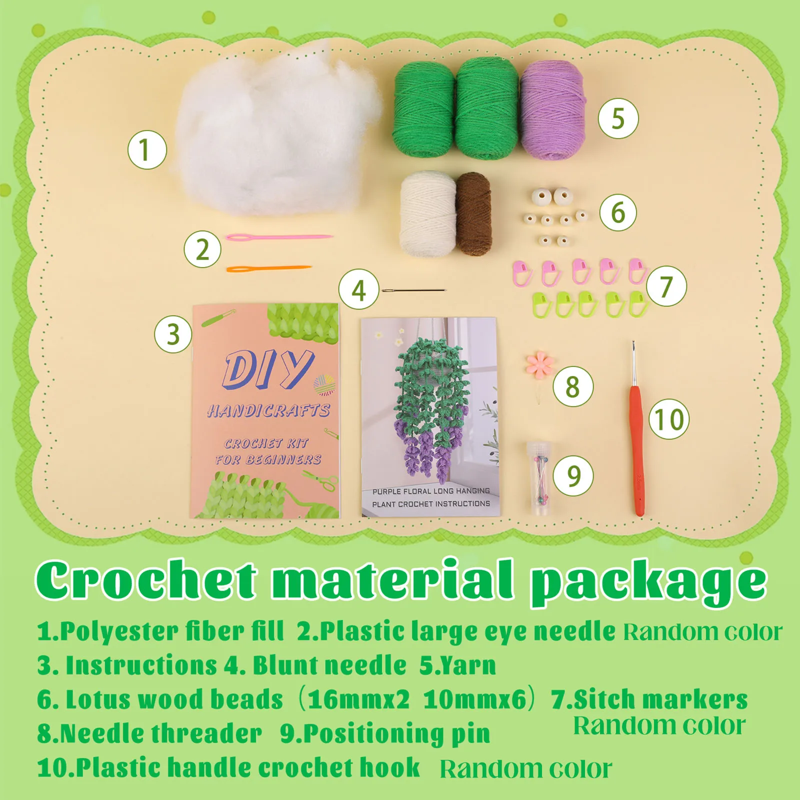 KRABALL Crochet Hanging Plant Kit for Beginners With Instruction Cotton Knitting Yarn Ball Thread Needles Hooks Knit Tool Set