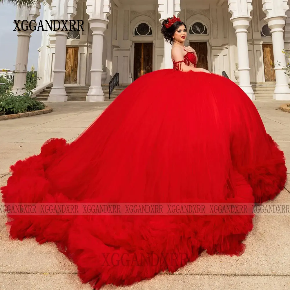 Customizd Red Quinceanera Dresses 2026 Luxury Sexy Beading Pleats Birthday Party Princess Big Sweet 16 Gown Vestidos De 15 Años