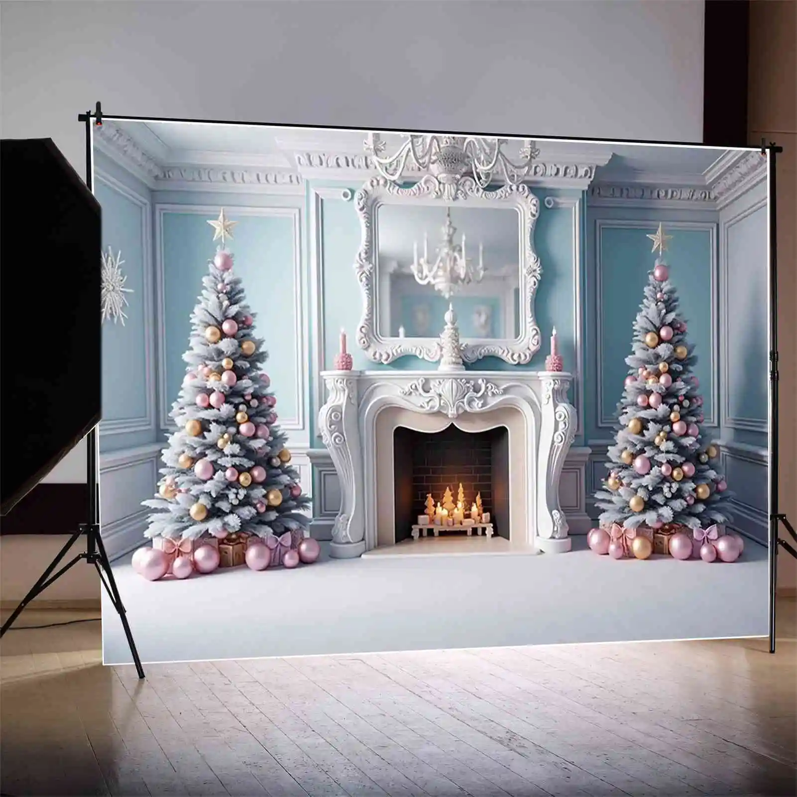 MOON.QG الأطفال أشجار عيد الميلاد الموقد التصوير خلفية 2025 كرات الثلج غرفة المعيشة خلفية لوازم استوديو التصوير الفوتوغرافي
