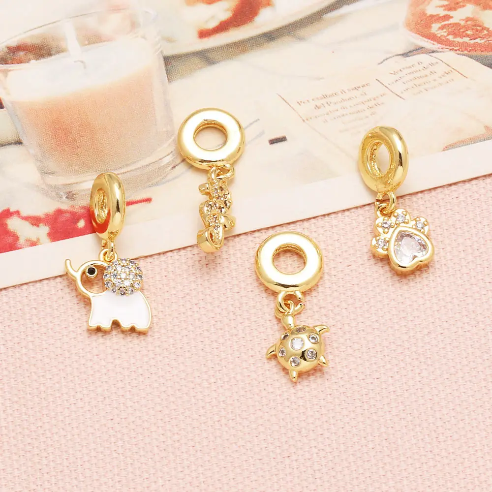 OCESRIO White Crystal Small Turtle Pendant for Necklaces Copper Gold Plated Elephant Sea Horse Jewelry Making Component pdtb677