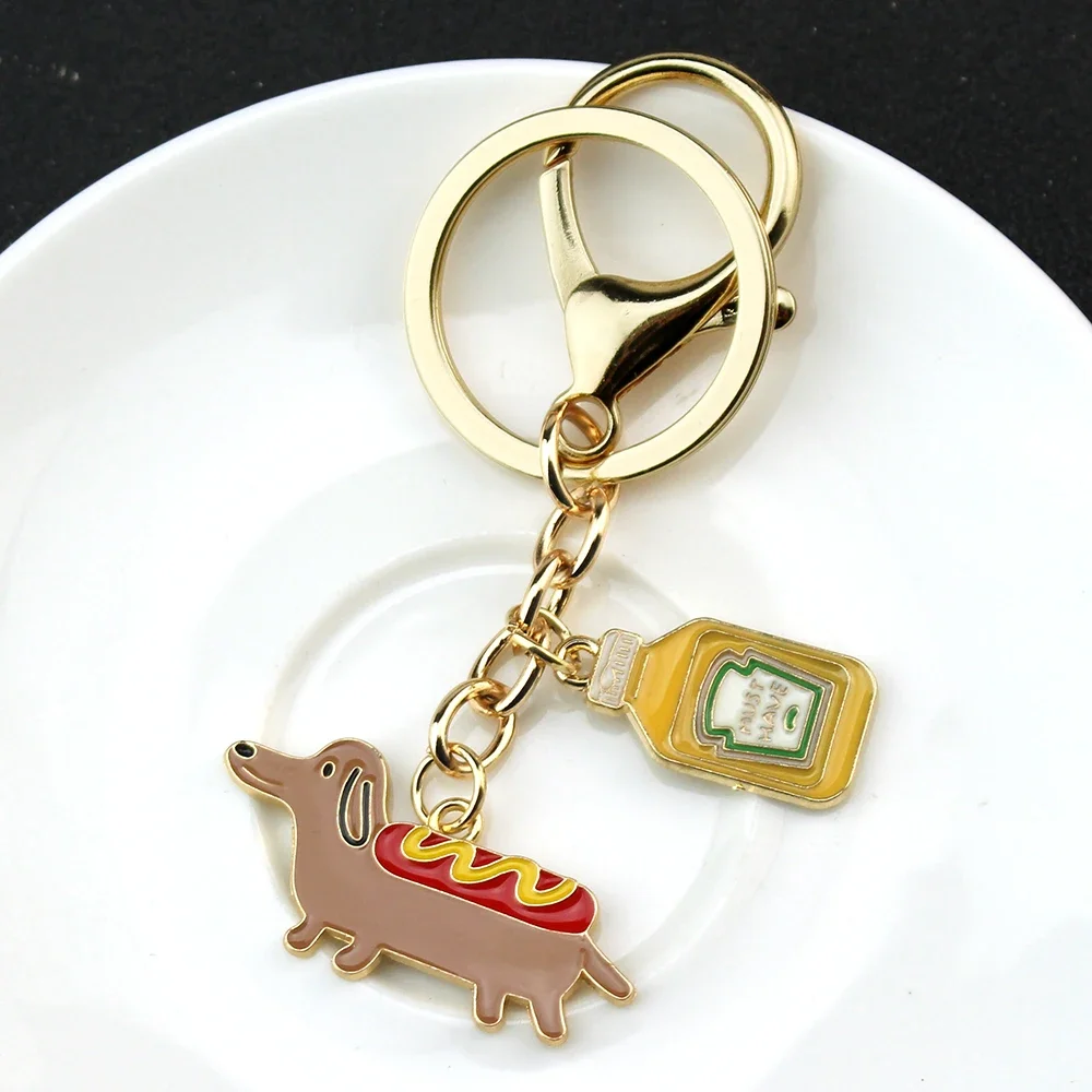 Cartoon Keychain Dog Sauce Bottle Key Ring Enamel Key Chains Souvenir Gifts for Women Men Cay Keys DIY Handmade Jewelry