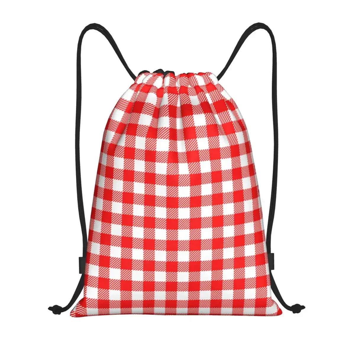 

Red Plaid Checkered Style Drawstring Backpack Sports Gym Bag for Men Women Shopping Sackpack