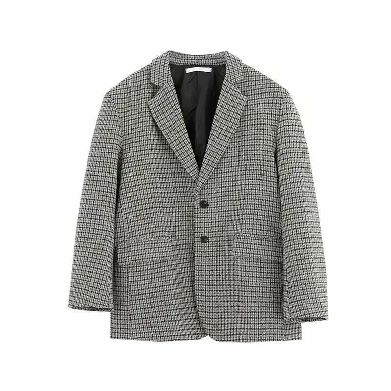 Veste à carreaux à boutons crantés pour hommes, blazer d\'affaires confortable, vestes tout match à manches longues, automne, hiver, nouveau, 2024