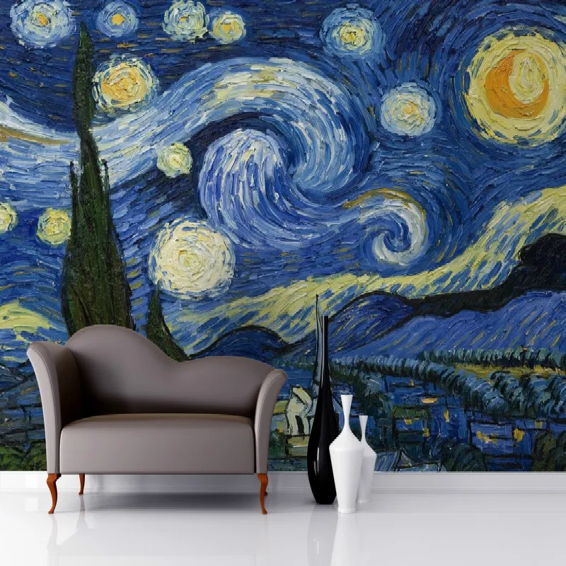 

Custom Starry Night Van Gogh Oil Painting Photo Mural Wallpapers Living Room Bedroom Background Wall Paper Papel De Parede 3d