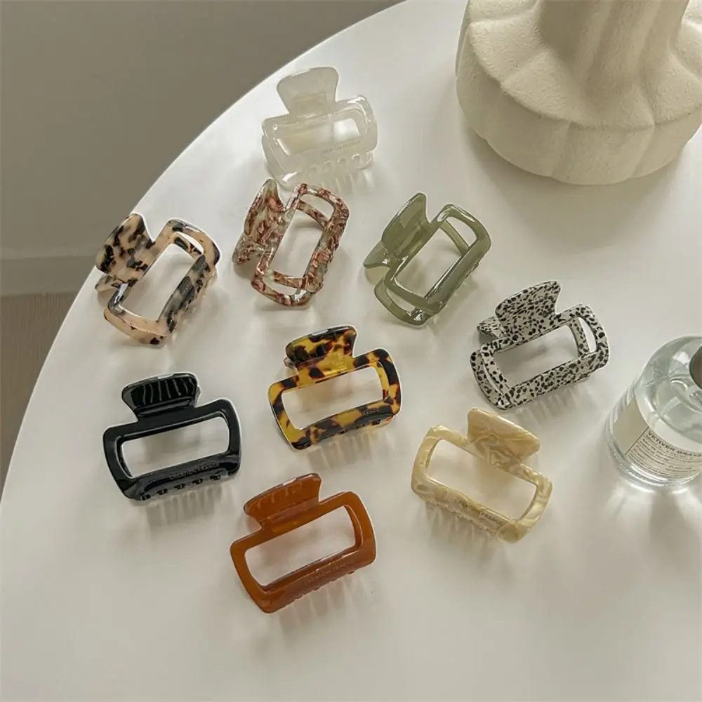 Acetic Acid Mini Hair Claw Retro Hollow Out Hair Grab Clip Acetate Hair Clips Y2K Leopard Pattern Square Barrettes Daily