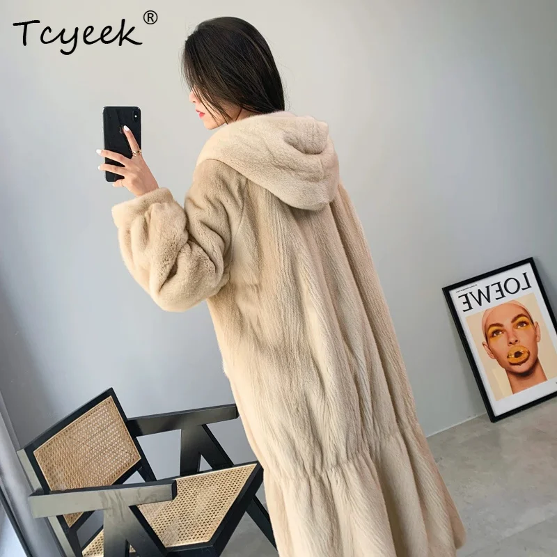 Tcyeek Luxury Natural Whole Mink Fur Coat Women Winter Clothes Real Fur New in Coats Woman Jacket Over Knee Fashion Шуба Женская