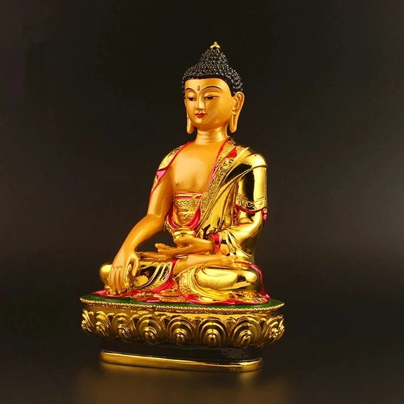 Super Big 21cm Gold Plating Colored Tibetan Tranic Three Treasured Shakyamuni Buddha Statue Figurine Putting Decoration