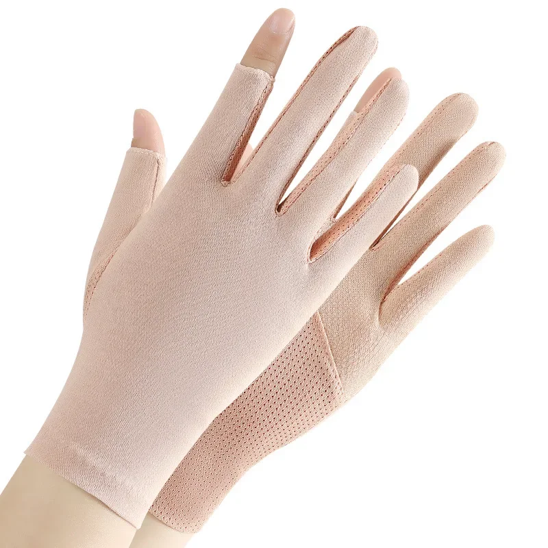 Летние анти-УФ-перчатки без пальцев, перчатки для вождения с полупальцами, шелковые перчатки с половиной пальцев, солнцезащитный крем, дышащие тонкие варежки