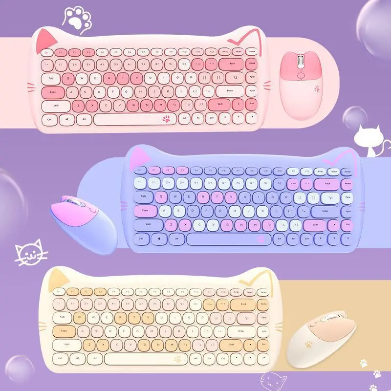 

Wireless 2.4G Keyboard And Mouse Set Meow Cute Cute Cat Keyboard And Mouse Set Desktop Electromechanical Competition Office