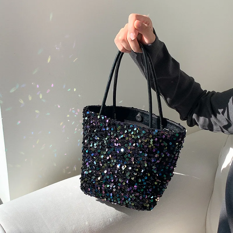 

Fashion Ladies Handbag Blingbling Sequin Crossbody Bags for Woman Premium 2025 New Item Niche Hand-held Bucket Bag Versatile