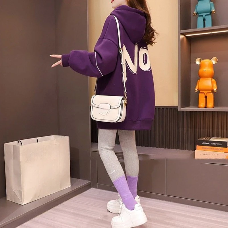 Purple Sweatshirts for Women Letter Printing with Orint on Text Off White Long Tops Female Clothes Autumn and Winter Y2k Vintage