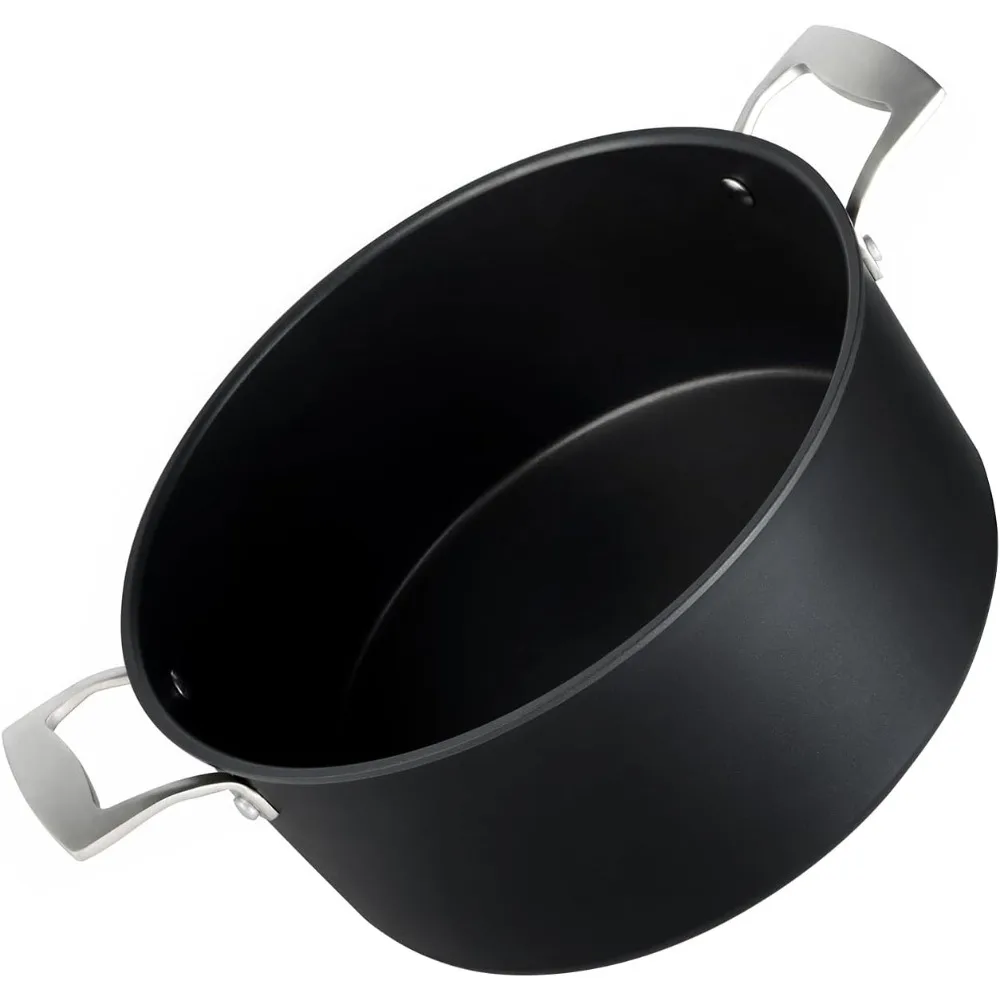 وعاء مخزون غير لاصق سعة 8 لتر مع غطاء زجاجي، آمن للفرن حتى 700 ° F، متوافق مع الحث، مقاوم للخدش، غير لاصق يدوم طويلاً