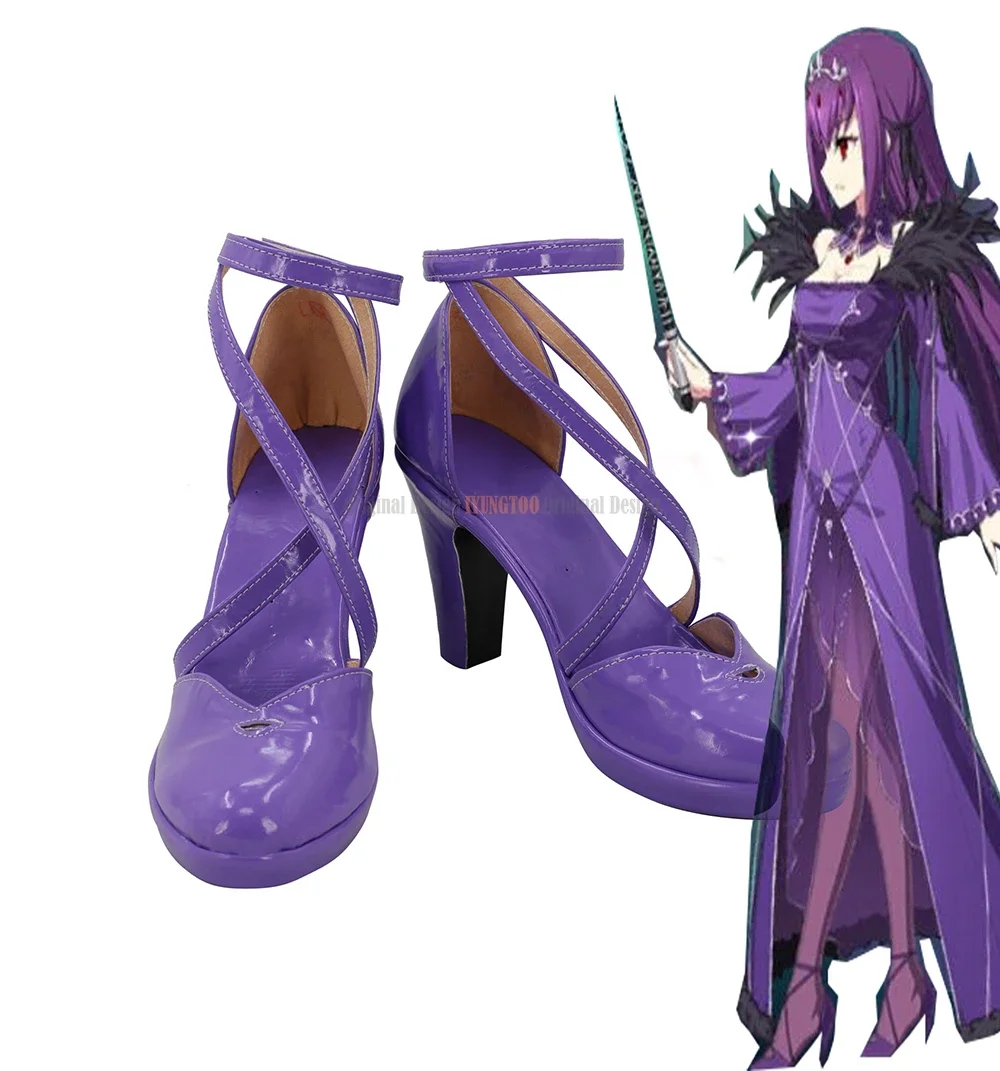 FGO Scathach-Skadi Purple Shoes Cosplay Fate Grand Order Scathach-Skadi High Heel Shoes Cosplay Boots Unisex Custom Made Shoes